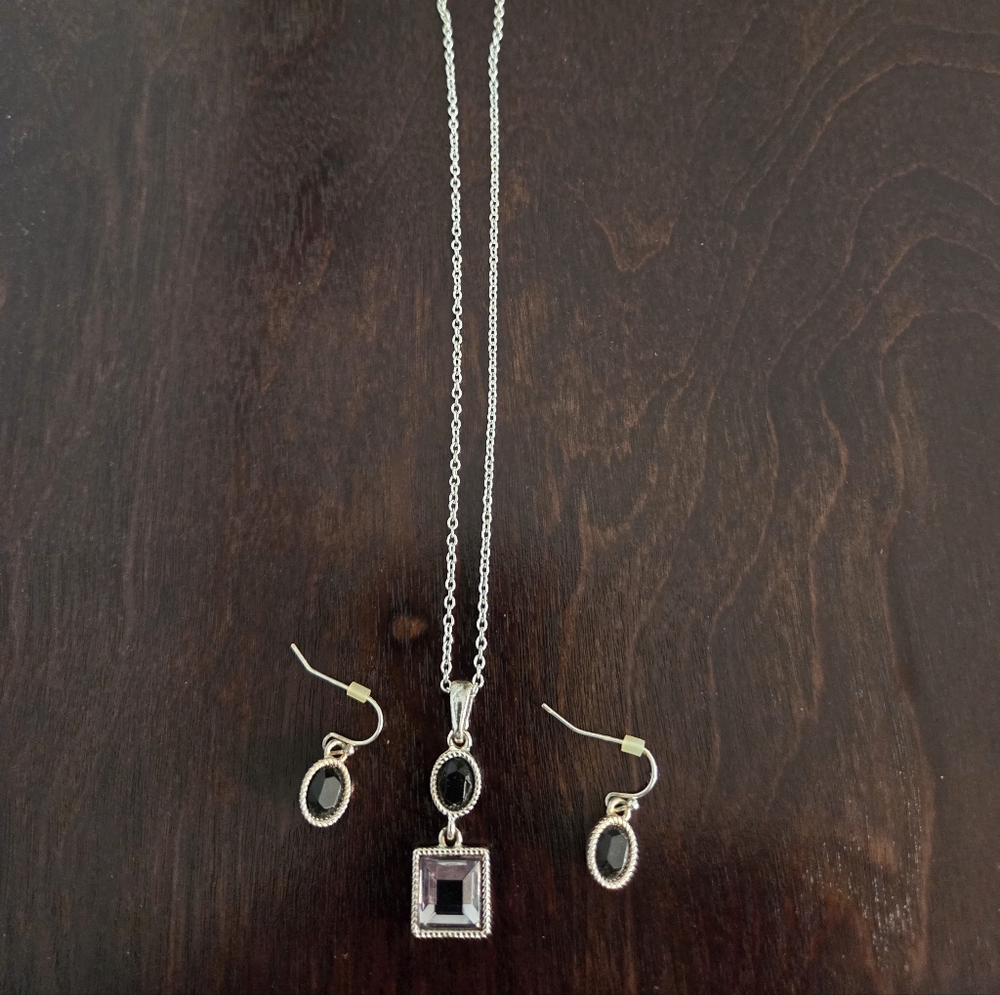 Silver and Black Jewelry Set